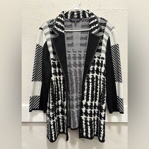 MING WANG Black and White Knit Sweater Open Blazer Size Large